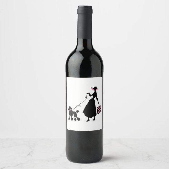 Étiquette Pour Bouteilles De Vin Femme et caniche (Devant)