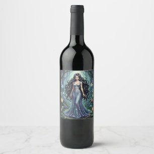 Étiquette Pour Bouteilles De Vin Femme majestueuse avec une robe argentée