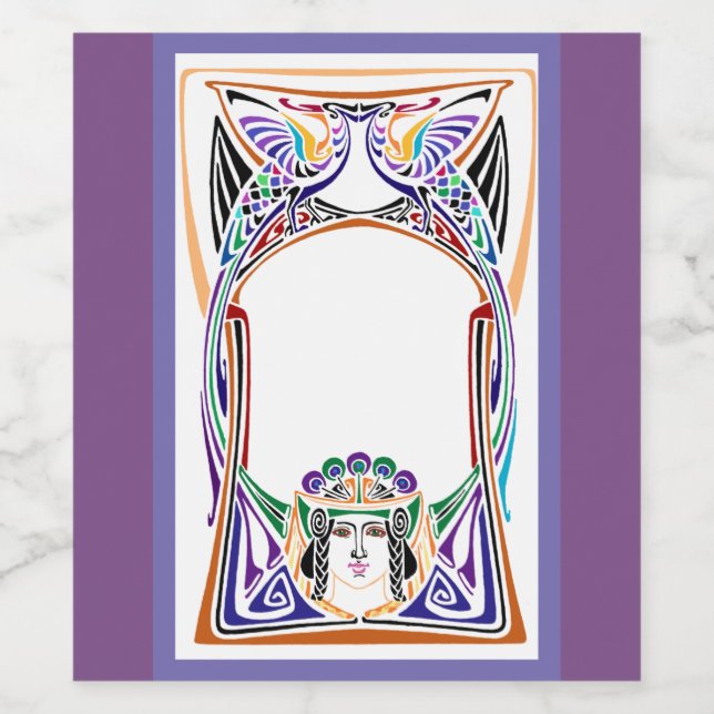 Étiquette Pour Bouteilles De Vin Femme Peacock Art Nouveau (Étiquettes simples)