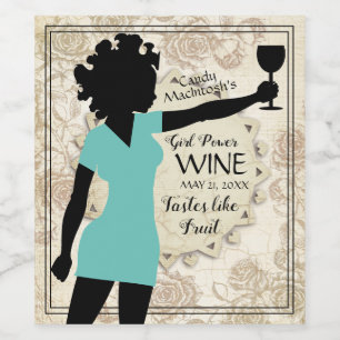 Étiquette Pour Bouteilles De Vin Femme puissante et rose du verre de vin fait maiso