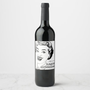 Étiquette Pour Bouteilles De Vin Femme rétro de soleil liquide