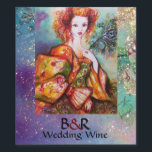 Étiquette Pour Bouteilles De Vin FEMME ROMANTIQUE AVEC PEACOCK FEACOCK Mariage Turq<br><div class="desc">Peinture contemporaine originale aquarelle avec feuille d'or et couleurs irisées en vert clair, orange jaune, turquoise, turquase, blanc.Elégante, belle femme brune sophistiquée, rouge, vert brillant d'or tissus d'un costume baroque avec plumes paon.Peinture de Bulgan Lumini (c).Cette carte cool et artistique est parfaite pour les mariages, douches nuptiales, 16, fêtes d'anniversaire...</div>