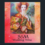 Étiquette Pour Bouteilles De Vin FEMME ROMANTIQUE AVEC PEACOCK FEATHER Mariage rose<br><div class="desc">Peinture contemporaine originale aquarelle avec feuille d'or et couleurs irisées en vert clair, orange jaune, turquoise, turquase, blanc.Elégante, belle femme brune sophistiquée, rouge, vert brillant d'or tissus d'un costume baroque avec plumes paon.Peinture de Bulgan Lumini (c).Cette carte cool et artistique est parfaite pour les mariages, douches nuptiales, 16, fêtes d'anniversaire...</div>