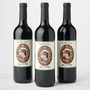Étiquette Pour Bouteilles De Vin Femme victorienne à l'intérieur de la couronne Ros