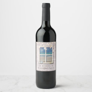 Étiquette Pour Bouteilles De Vin Fenêtre de plage tropicale Bois blanc Mariage côti