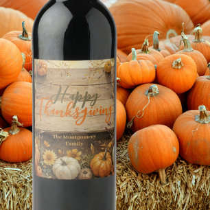 Étiquette Pour Bouteilles De Vin Ferme Rustique Automne Citrouille Thanksgiving