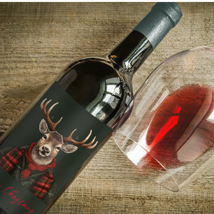 Étiquette Pour Bouteilles De Vin Ferme Rustique Plaid Deer Et Vert