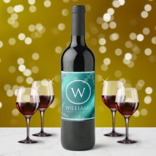 Étiquette Pour Bouteilles De Vin Festif Blue Foil Snowflakes Monogramme Nom