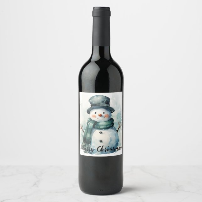 Étiquette Pour Bouteilles De Vin 🎄 Festif Snowman Vin Étiquette 🍷 (Devant)