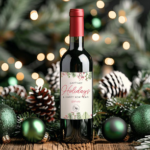 Étiquette Pour Bouteilles De Vin Festive Holiday Green Business Ajouter Votre Logo