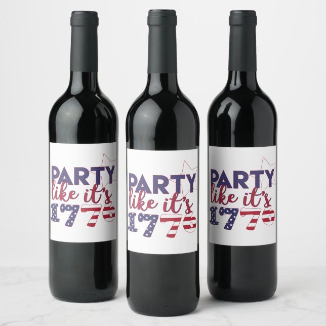 Étiquette Pour Bouteilles De Vin Fête comme en 1776 - American Flag Typography (Bouteilles)