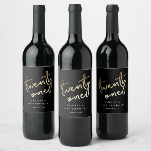 Étiquette Pour Bouteilles De Vin Fête d'anniversaire 21 ans Moderne Gras Or