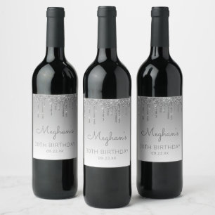 Étiquette Pour Bouteilles De Vin Fête d'anniversaire 30 ans Glam Silver Glitter Dri