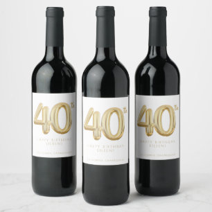 Étiquette Pour Bouteilles De Vin Fête d'anniversaire 40 ans Ballon Gold Forty