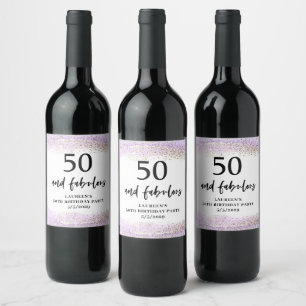 Étiquette Pour Bouteilles De Vin Fête d'anniversaire 50 ans Purple Glitter Purple