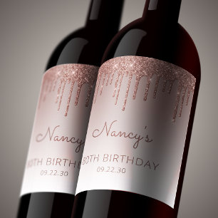 Étiquette Pour Bouteilles De Vin Fête d'anniversaire 80 ans avec gouttes de paillet