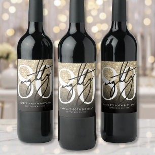 Étiquette Pour Bouteilles De Vin Fête d'anniversaire 80 ans paillettes dorées
