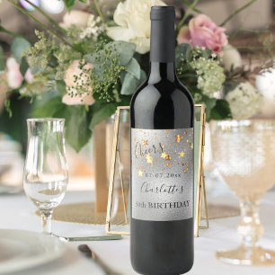 Étiquette Pour Bouteilles De Vin fête d'anniversaire argent or stars chevelures chi