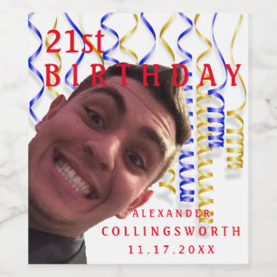 Étiquette Pour Bouteilles De Vin Fête d'anniversaire avec photo Sparkling Vin ou