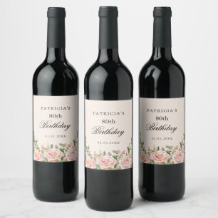 Étiquette Pour Bouteilles De Vin Fête d'anniversaire Chic Féminin Roses