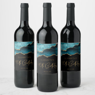 Étiquette Pour Bouteilles De Vin Fête d'anniversaire de 40 ans Chic Agate Geode Sar