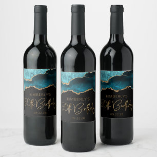 Étiquette Pour Bouteilles De Vin Fête d'anniversaire de 50 ans Chic Agate Geode Ble