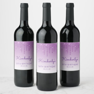 Étiquette Pour Bouteilles De Vin Fête d'anniversaire de 50 ans Purple Glitter Drip