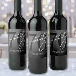 Étiquette Pour Bouteilles De Vin Fête d'anniversaire des 70 ans noir moderne