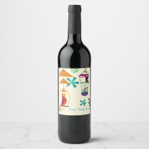 Étiquette Pour Bouteilles De Vin Fête d'anniversaire des oiseaux Tiki Vintage Luau 