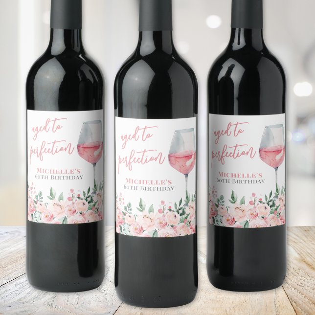 Étiquette Pour Bouteilles De Vin Fête d'anniversaire du vin Floral (Wine Floral Birthday Party Wine Label )