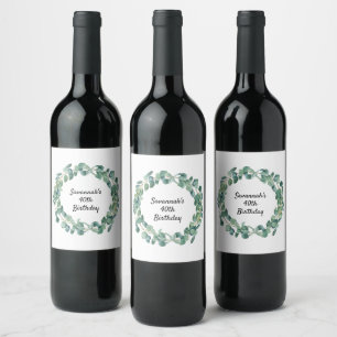 Étiquette Pour Bouteilles De Vin Fête d'anniversaire Eucalyptus verdure