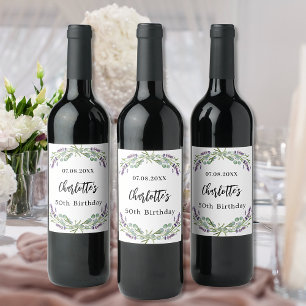 Étiquette Pour Bouteilles De Vin fête d'anniversaire lavande florales eucalyptus