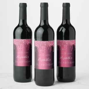 Étiquette Pour Bouteilles De Vin fête d'anniversaire parties scintillant rose borde