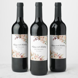Étiquette Pour Bouteilles De Vin Fête d'anniversaire personnalisée 60 ans thème flo