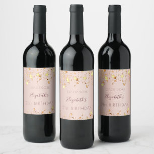 Étiquette Pour Bouteilles De Vin Fête d'anniversaire rose or étoiles d'or 21 ans