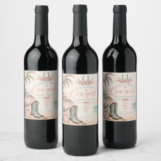 Étiquette Pour Bouteilles De Vin Fête de bachelorette cowgirl côtière à l'aquarelle