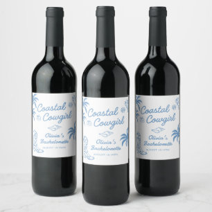 Étiquette Pour Bouteilles De Vin Fête de Bachelorette Cowgirl Côtière Bleue
