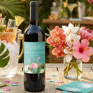 Étiquette Pour Bouteilles De Vin Fête de Bachelorette Fleurie Tropicale à l'Aquarel