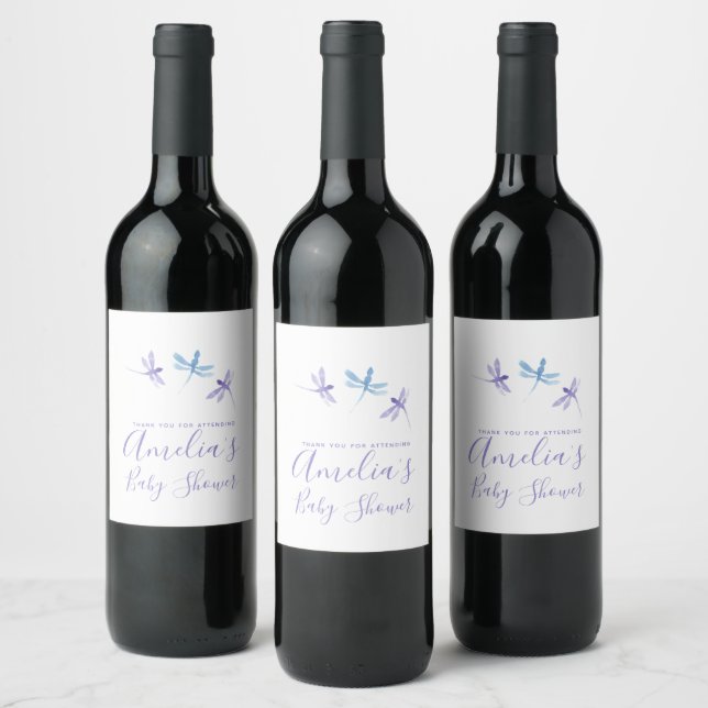 Étiquette Pour Bouteilles De Vin Fête de Bébé Peintes à la Main Libellules   (Bouteilles)