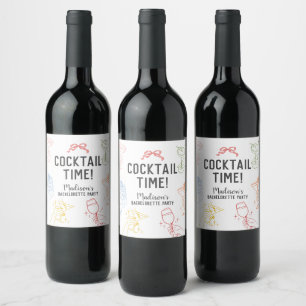 Étiquette Pour Bouteilles De Vin Fête de cocktails colorés Rétro enterrement de vie
