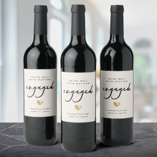 Étiquette Pour Bouteilles De Vin Fête de fiançailles personnalisée moderne Cœur en