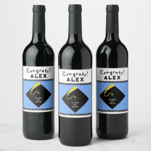 Étiquette Pour Bouteilles De Vin Fête de graduation en bleu clair