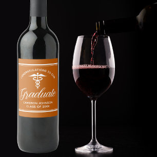 Étiquette Pour Bouteilles De Vin Fête de graduation Médicale Orange personnalisée
