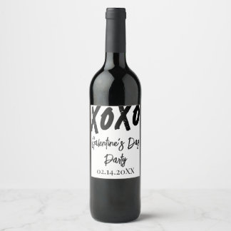 Étiquette Pour Bouteilles De Vin Fête de la Galentine chic XOXO noir et blanc