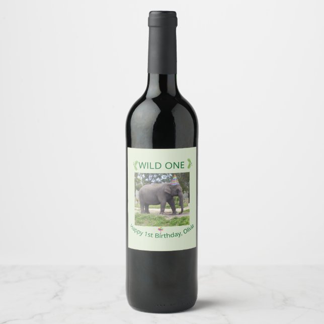 Étiquette Pour Bouteilles De Vin Fête de l'éléphant sauvage  (Devant)