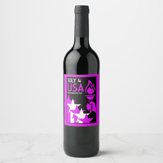 Étiquette Pour Bouteilles De Vin Fête de l'Indépendance américaine (Devant)
