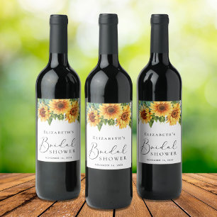 Étiquette Pour Bouteilles De Vin Fête de mariage aquarelle Tournesol Eucalyptus