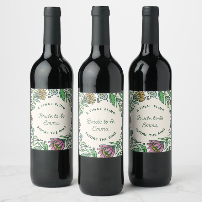 Étiquette Pour Bouteilles De Vin Fête de mariage artistique folklorique florale sca (Bouteilles)