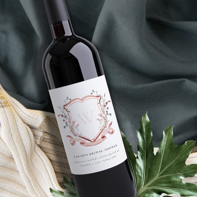 Étiquette Pour Bouteilles De Vin Fête de mariage avec couronne aquarelle de fleurs  (Créateur téléchargé)