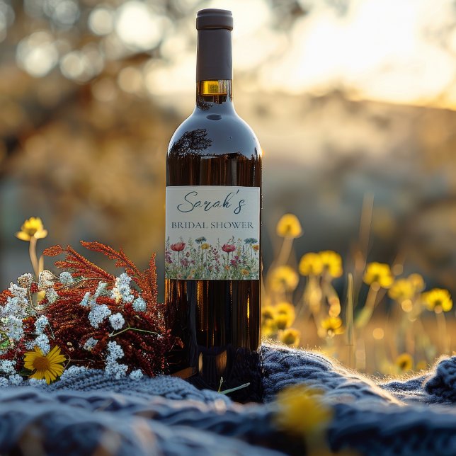 Étiquette Pour Bouteilles De Vin Fête de mariage champêtre aquarelle Fleurs d'amour (Créateur téléchargé)